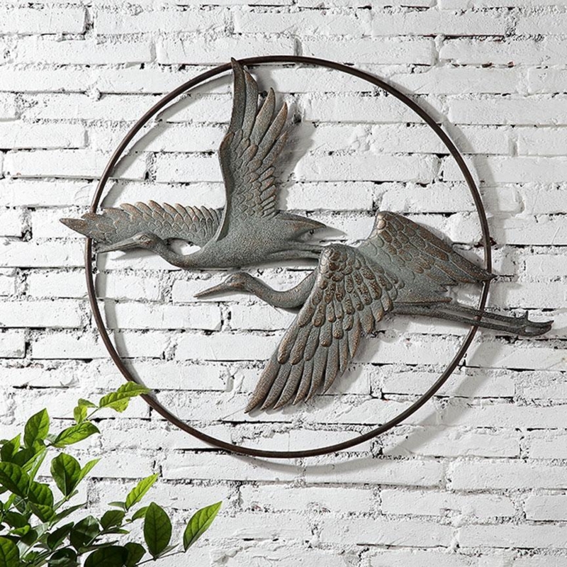 Wall Art Metal Heron in Flight Silhouette with Bronze Finish