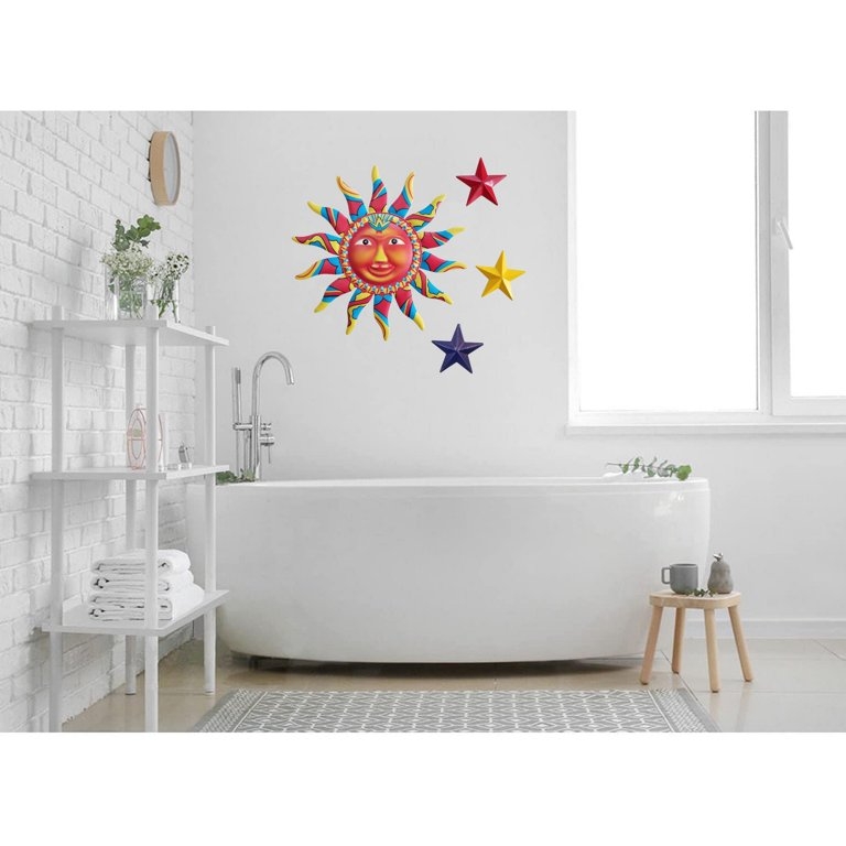 Wall Art Multi Piece Celestial Set Painted Sun Face Design