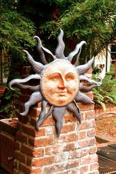 Wall Art Orange Silver Sun Moon Sculpture Distressed Metal