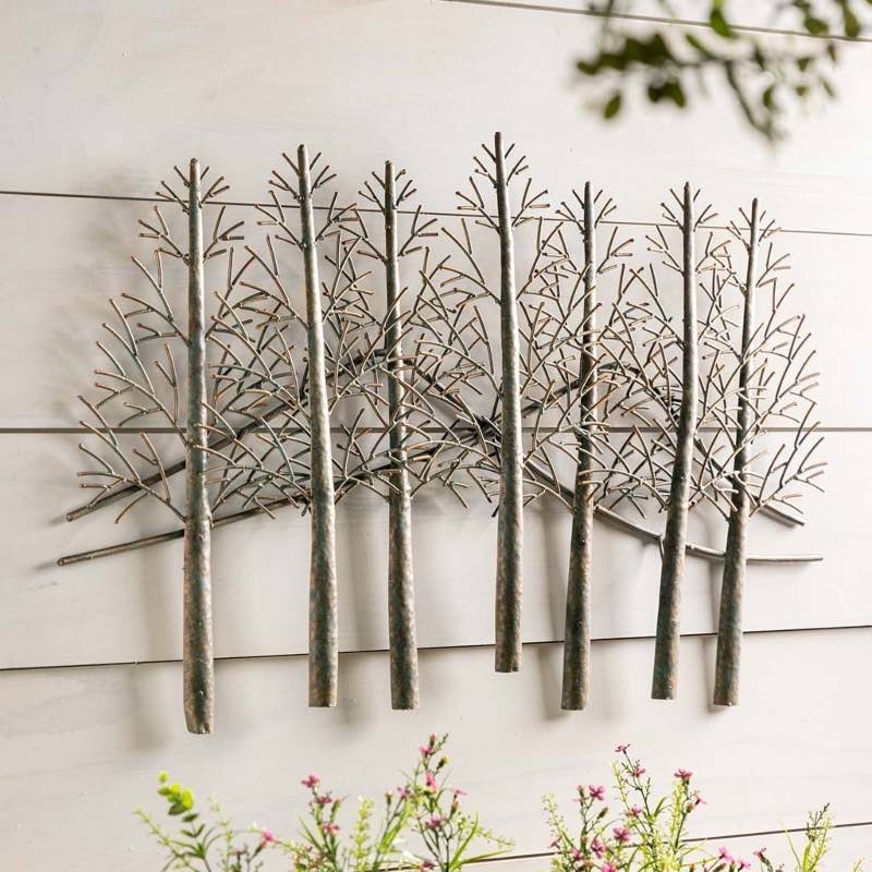 Wall Art Rustic Circular Metal Mountain and Tree Landscape