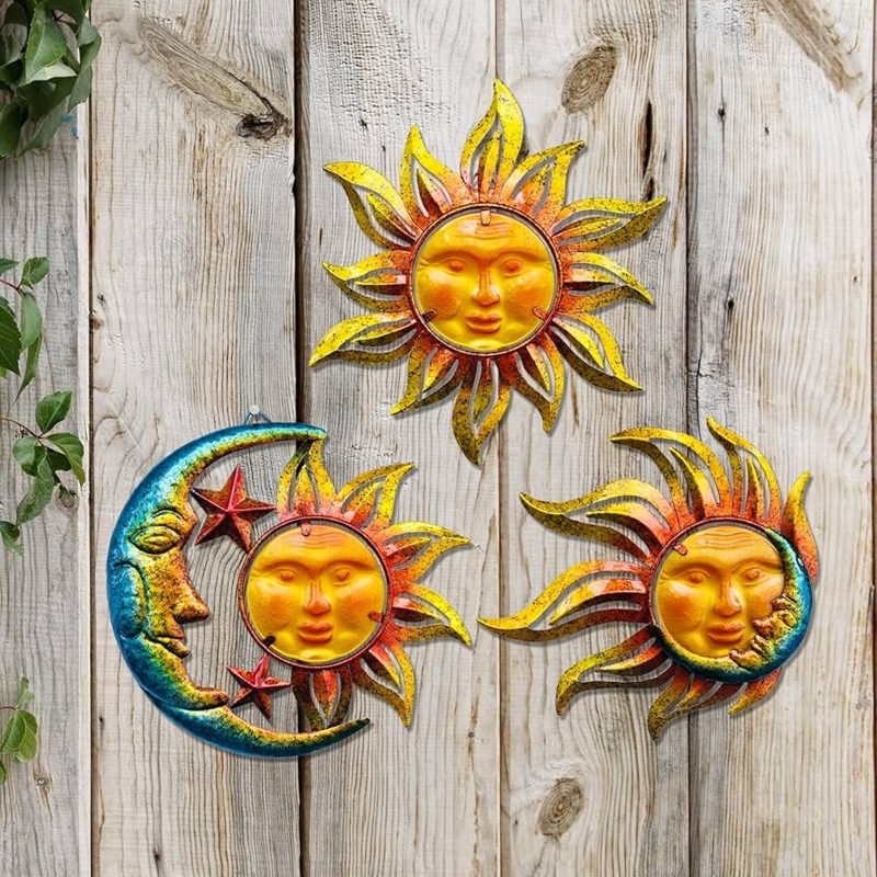 Wall Art Stained Glass Inserts Bronze Sun Face Motif