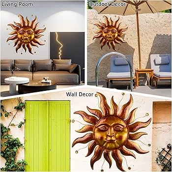 Wall Art Sun Face Motif Wavy Rays Celestial Sun Wall Decor
