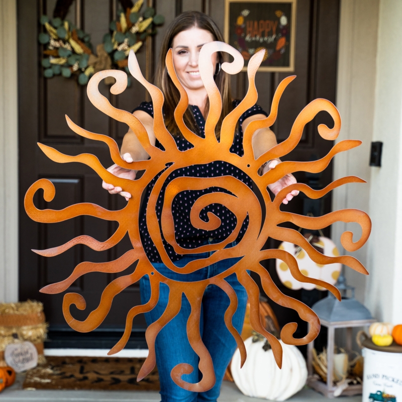 Wall Art Verdigris Patina Wacky Face Rustic Metal Sun Decor