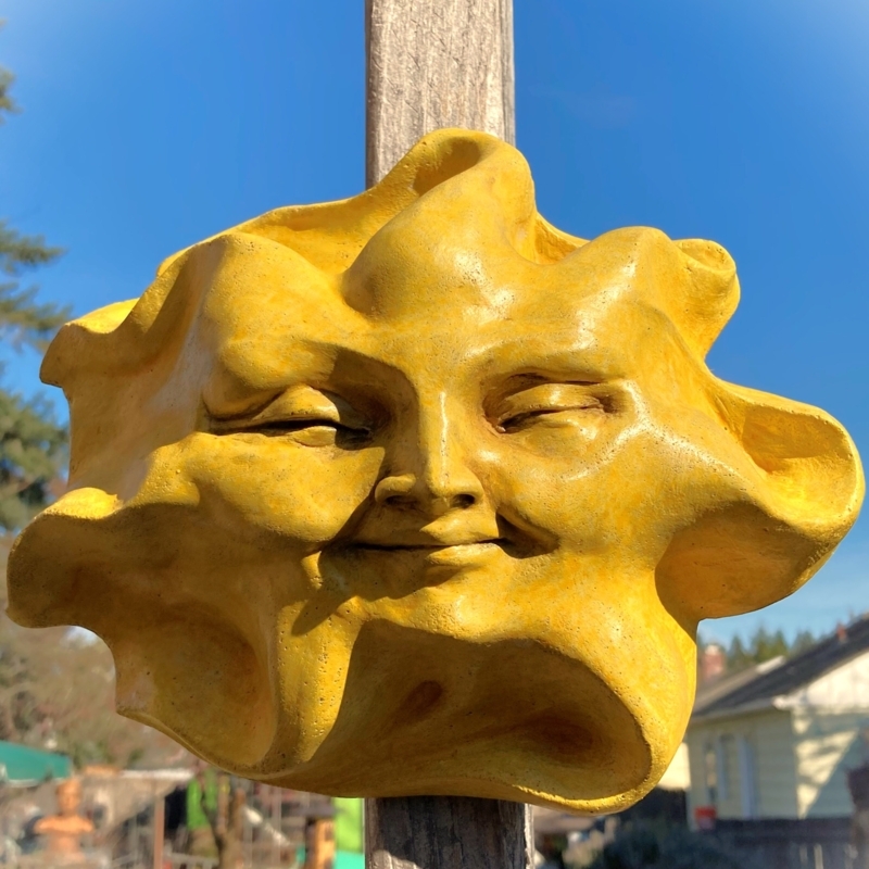 Wall Decor Sun Face Motif Stone Celestial Art with Textured Rays