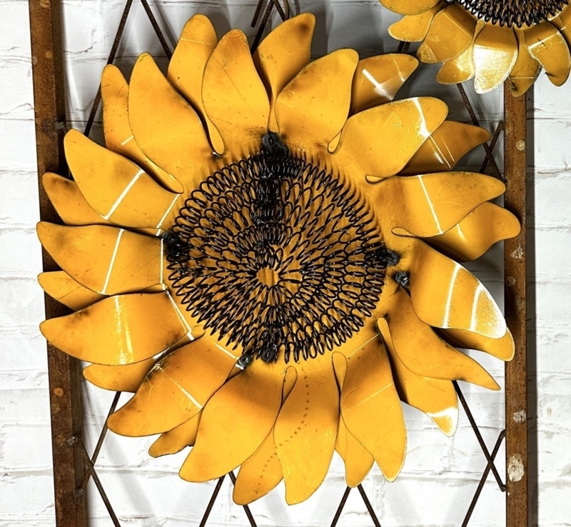 Wall Decor Sunflower Shape Weathered Metal Finish Oversized Art