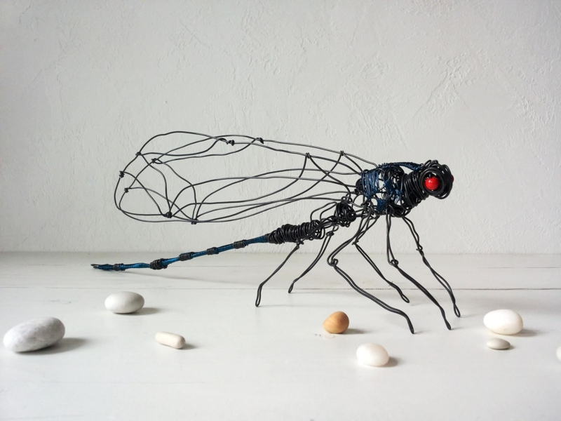 Wall Decor Wire Sculpture Dragonfly Motif Rustic Metal Art