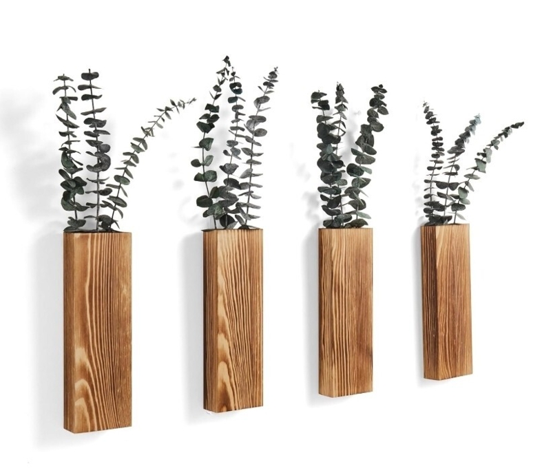 Wall Planter Wood Block Form Circular Cutout Rustic Grid Wall Art
