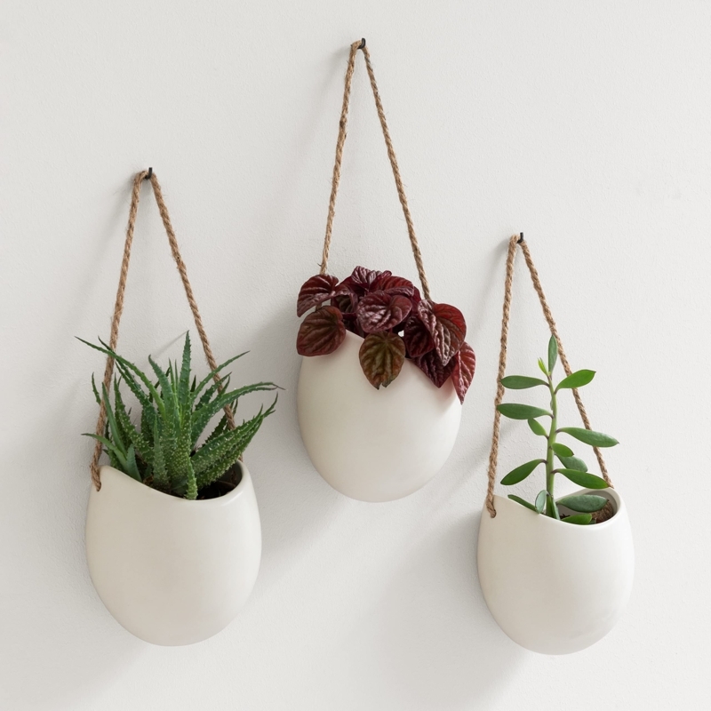 Wall Planters Hanging Design Semi Circular Matte Cream Ceramic Pots