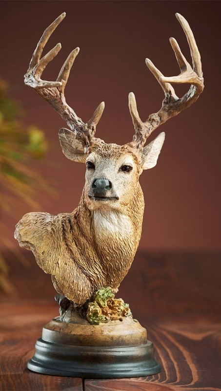 Wall Sculpture Carved Look Finish Multi Point Antlers Faux Wood Deer Head Lodge