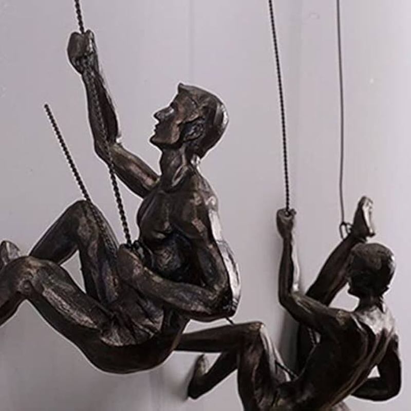 Wall Sculpture Climbing Pose Suspended Black Resin Industrial Art