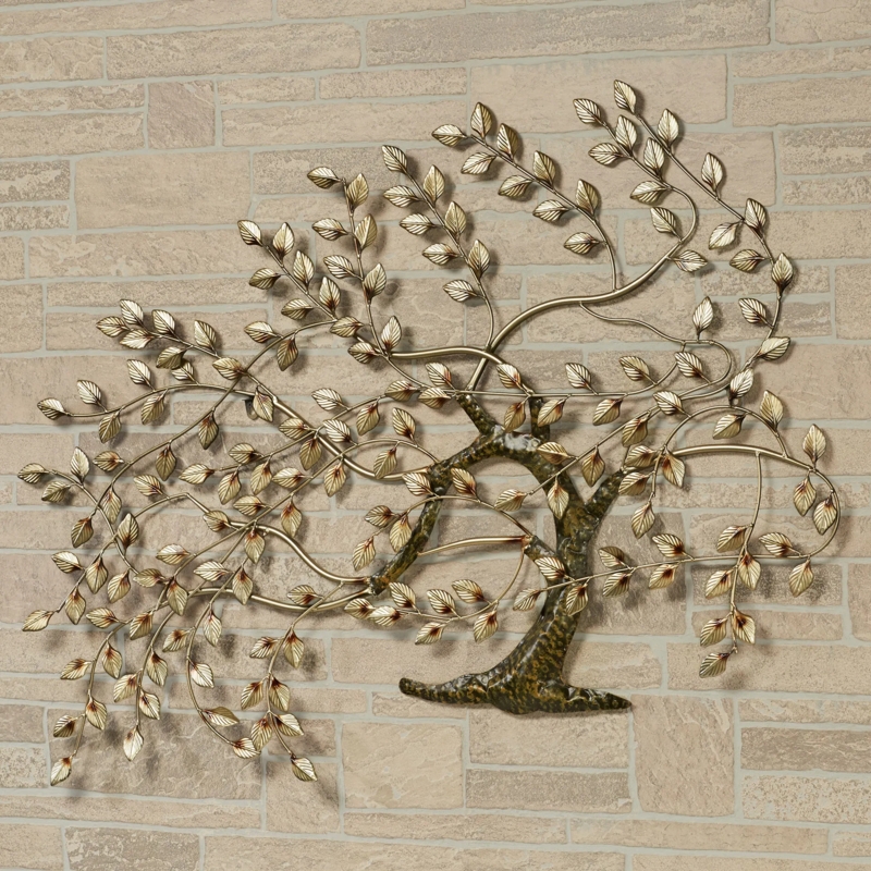 Wall Sculpture Horizontal Span Openwork Design Gold Tree Art