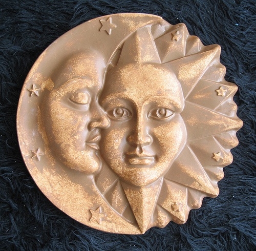 Wall Sculpture Intertwined Design Personified Faces Metal