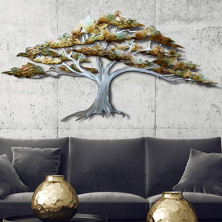 Wall Sculpture Sprawling Oak Tree Antique Metallic Rustic Nature Decor