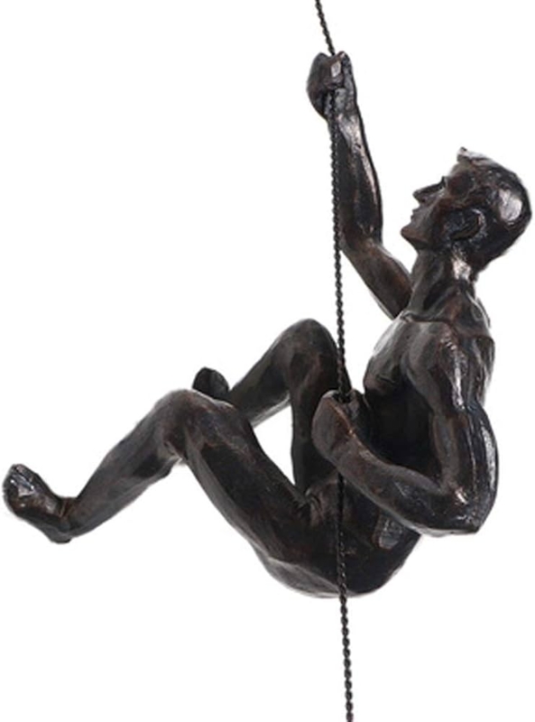 Wall Sculpture Wire Mount Climbing Man Pitted Black Finish