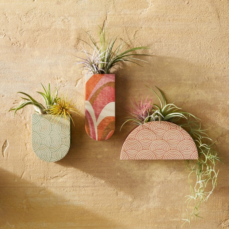 Wall Vase Ceramic Pocket Shape Line Art Faces Minimalist Decor