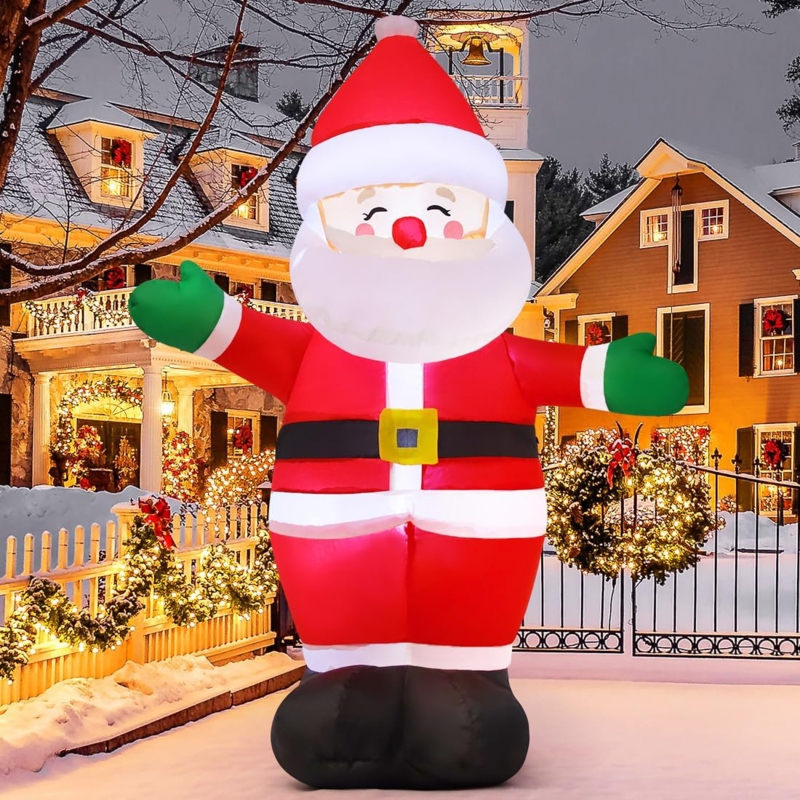 Waving Outdoor Christmas Inflatable Santa with Bright LED Glow
