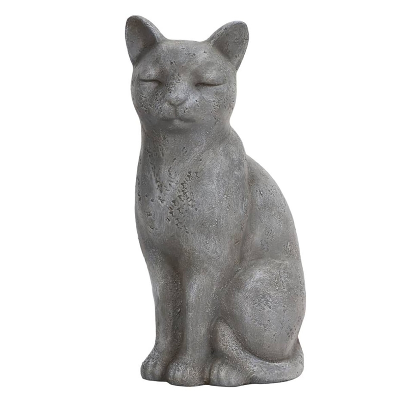 Weathered Cat Garden Statue Decor, Stone-like Material, 15-inch Height.