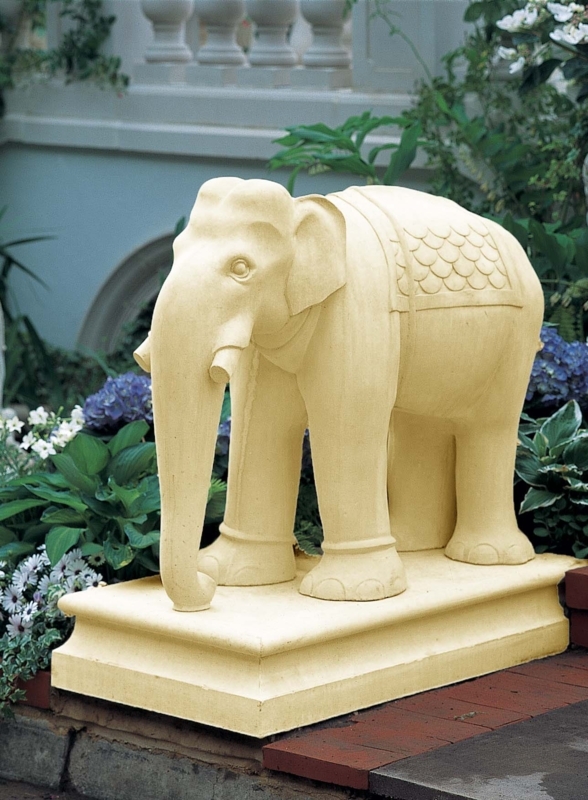 Weathered Stone Elephant Garden Statue on Pedestal