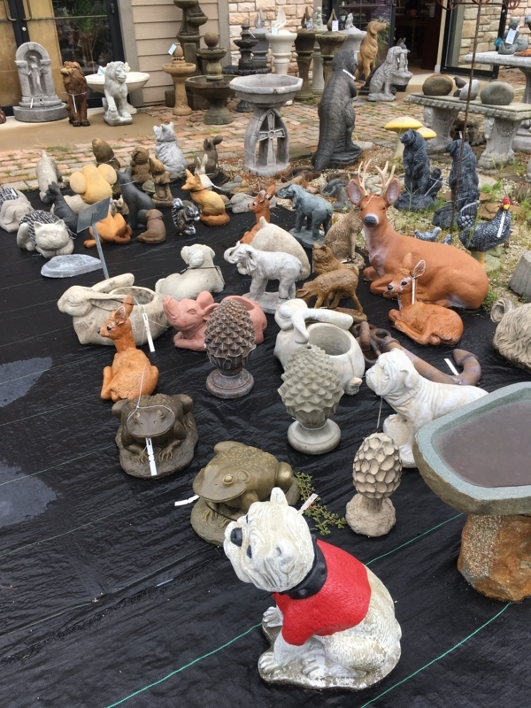 Weathered Stone Garden Statuary Figurative Cast Set Animal Motif