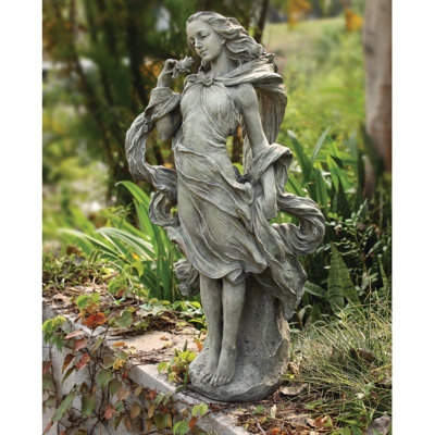 Weathered Stone-Like Garden Statue, Seated Children on Bench