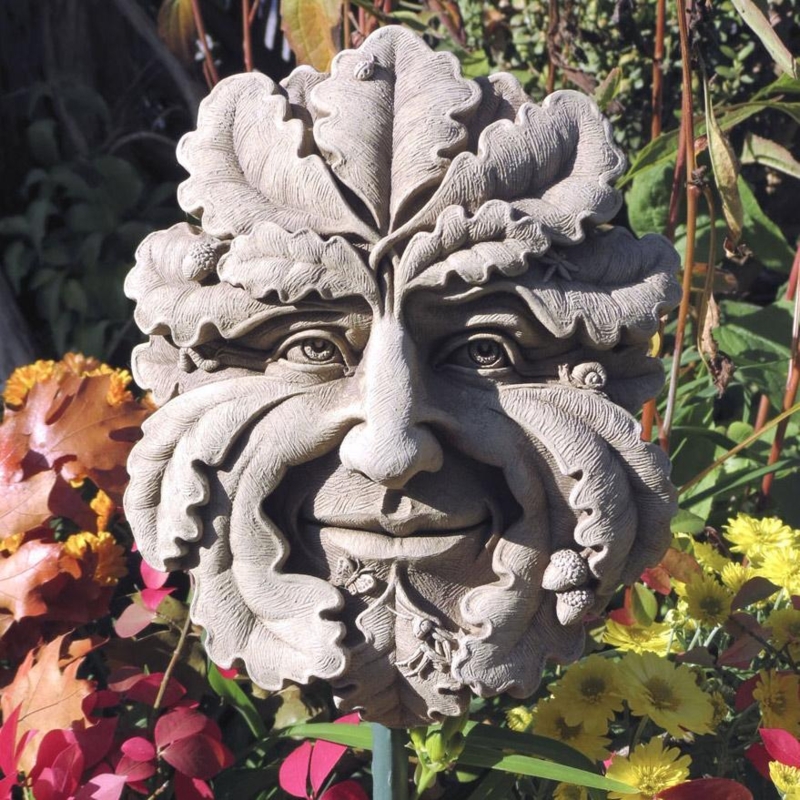 Weathered Wall Plaque Green Man Motif Leaf Beard Detail Sculpted Face