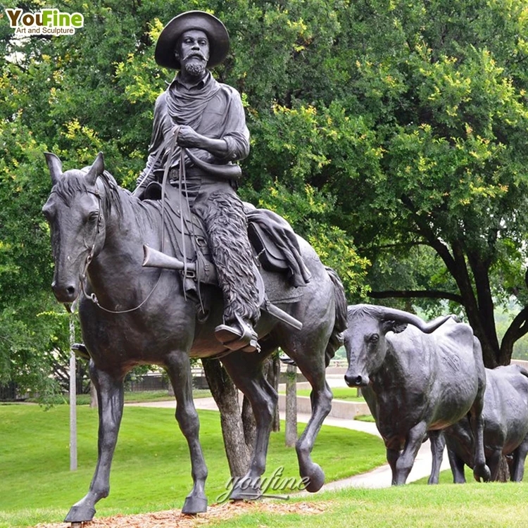 Western Figurine with leaning silhouette and cowboy theme in bronze.