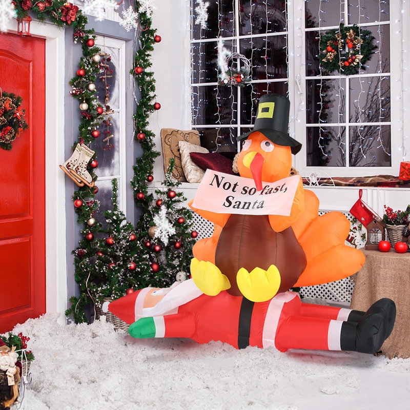 Whimsical Holiday Inflatable Santa Claus Riding Turkey