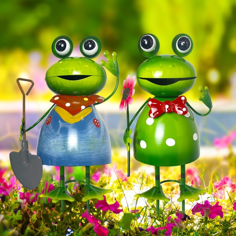Whimsical Metal Garden Statues with Dynamic Poses and Hand Painted Finish