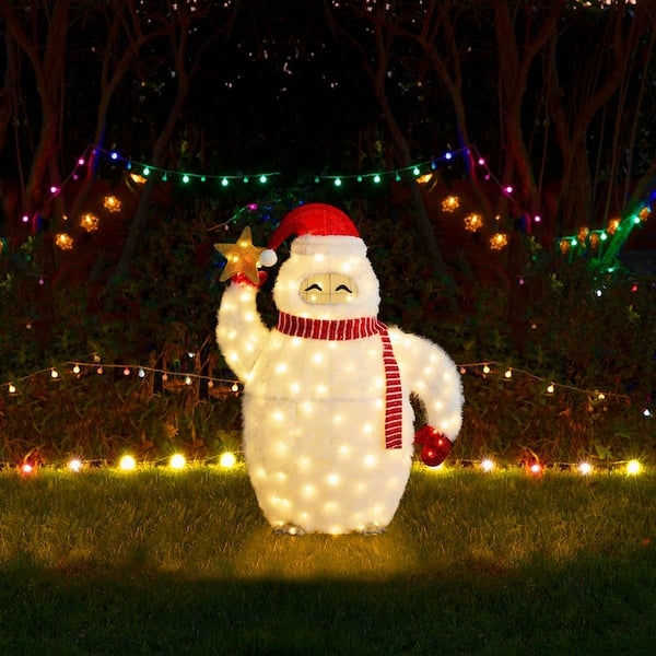 Whimsical Yeti Outdoor Christmas Decor Fuzzy Fabric String Lights