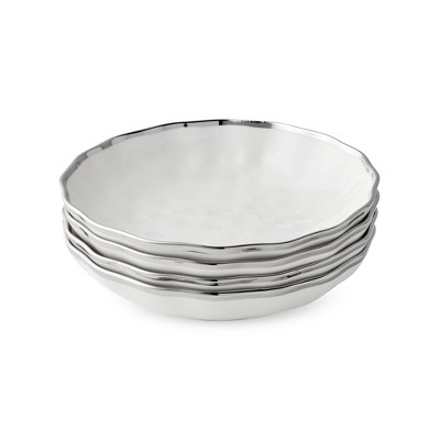 White Ceramic Pasta Bowl, Minimalist Low Profile with Subtle Organic Rim
