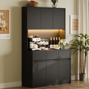 White Kitchen Hutch Storage Cabinet with Integrated Microwave Shelf