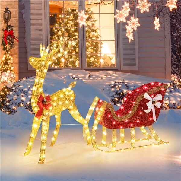 White Mesh Reindeer Sleigh Set Warm Ambient Glow