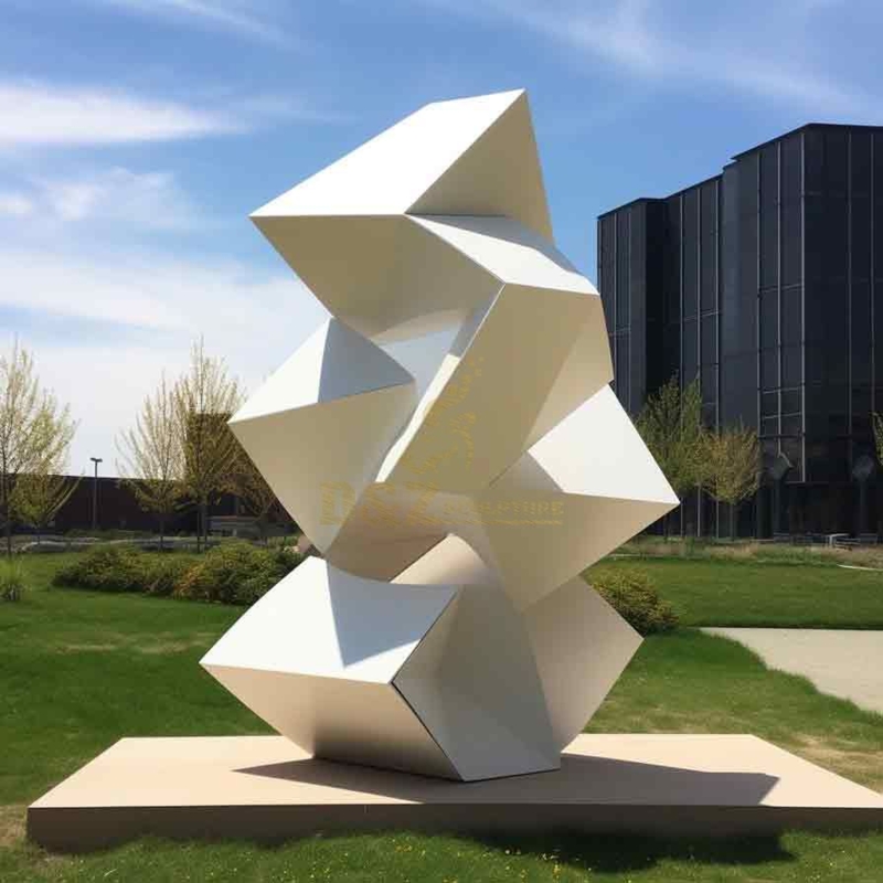 White Monumental Sculpture Sweeping Curves Geometric Planes Plaza Decor