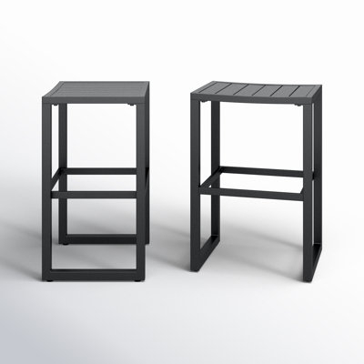 White Outdoor Bar Stool Slatted Metal Armless Design
