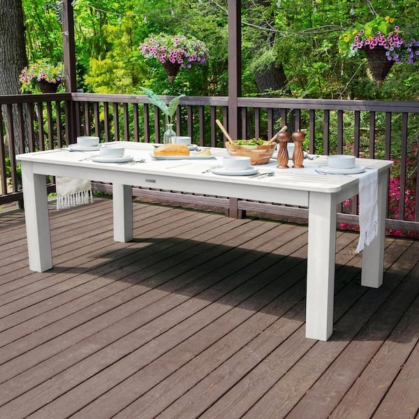 White Outdoor Dining Table with Trestle Base and Slatted Top