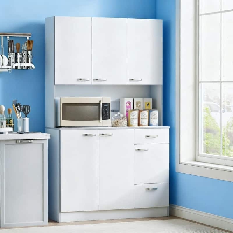 White Pantry Cabinet with Open Countertop & Beaded Paneling