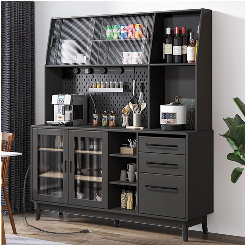 White Pantry Storage with Sliding Shelf & Pegboard Back