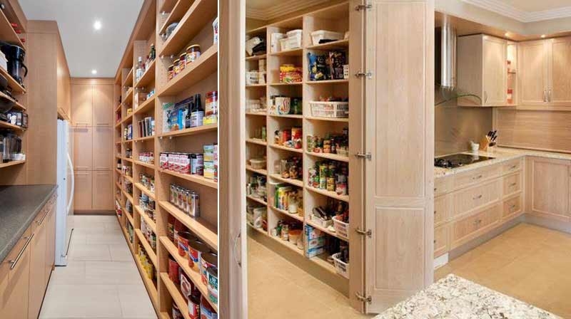White Pantry System with Rolling Library Ladder and Shelving