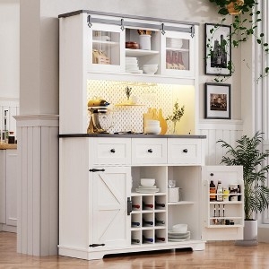 White Shaker Kitchen Pantry Hutch with Wood-Toned Countertop