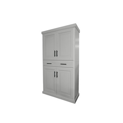 White Shaker Kitchen Pantry with Central Drawer and Crown Molding