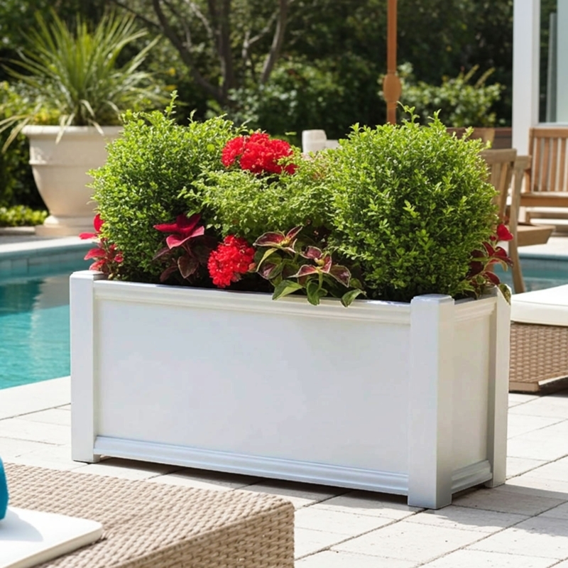 White Shaker Panel Rectangular Planter Box Traditional