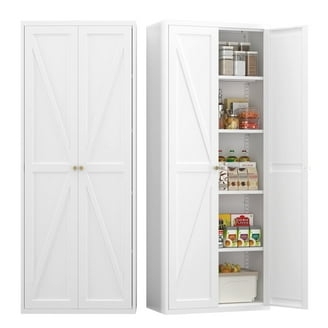 White Shaker Style Tall Cabinet Storage with Round Knobs