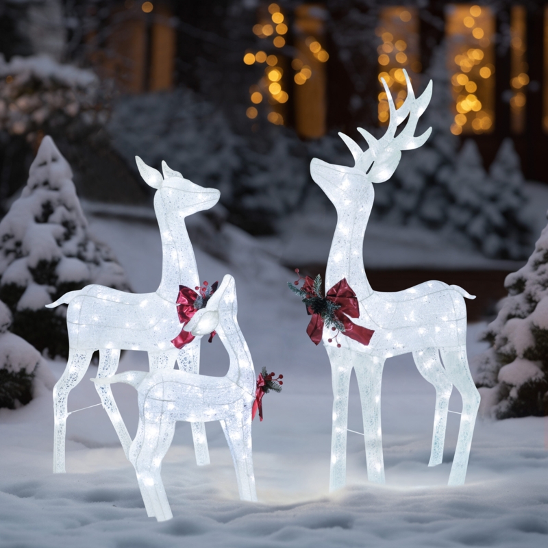 White Wireframe Reindeer Decoration, Elegant Standing LED Lit.