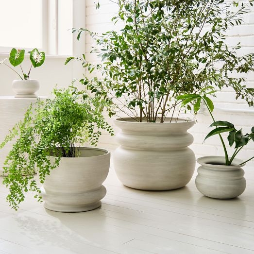 Whitewashed Ceramic Floor Planter Set in Graduated Sizes for Patio.