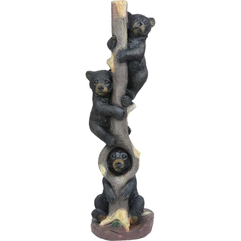 Wildlife Sculpture, Vertical Three Bear Composition, Climbing Tree Trunk