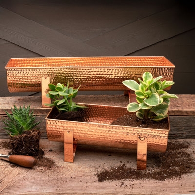 Window Box Planter in Polished Copper Finish with Rolled Rim