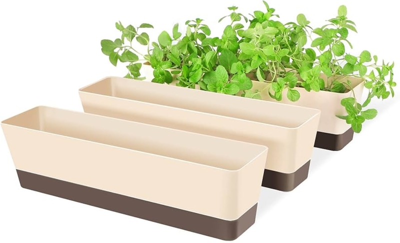 Window Box Planter Neutral Trio Set Rectangular Minimalist Herb Garden