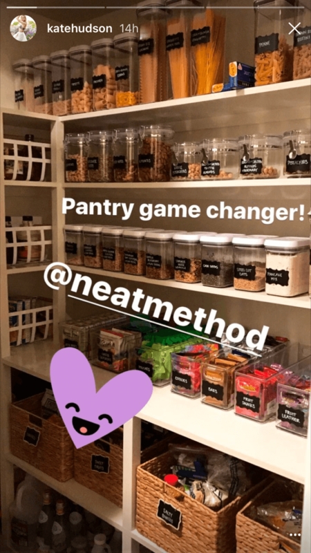 Wire Shelving System with Labeled Bins and Wicker Baskets for Pantry