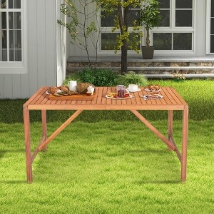 Wood Dining Table Slatted Umbrella Hole Rectangular Brown