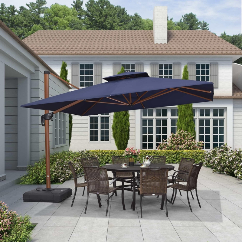 Wood Grain Cantilever Umbrella Aluminum Frame Double Tiered
